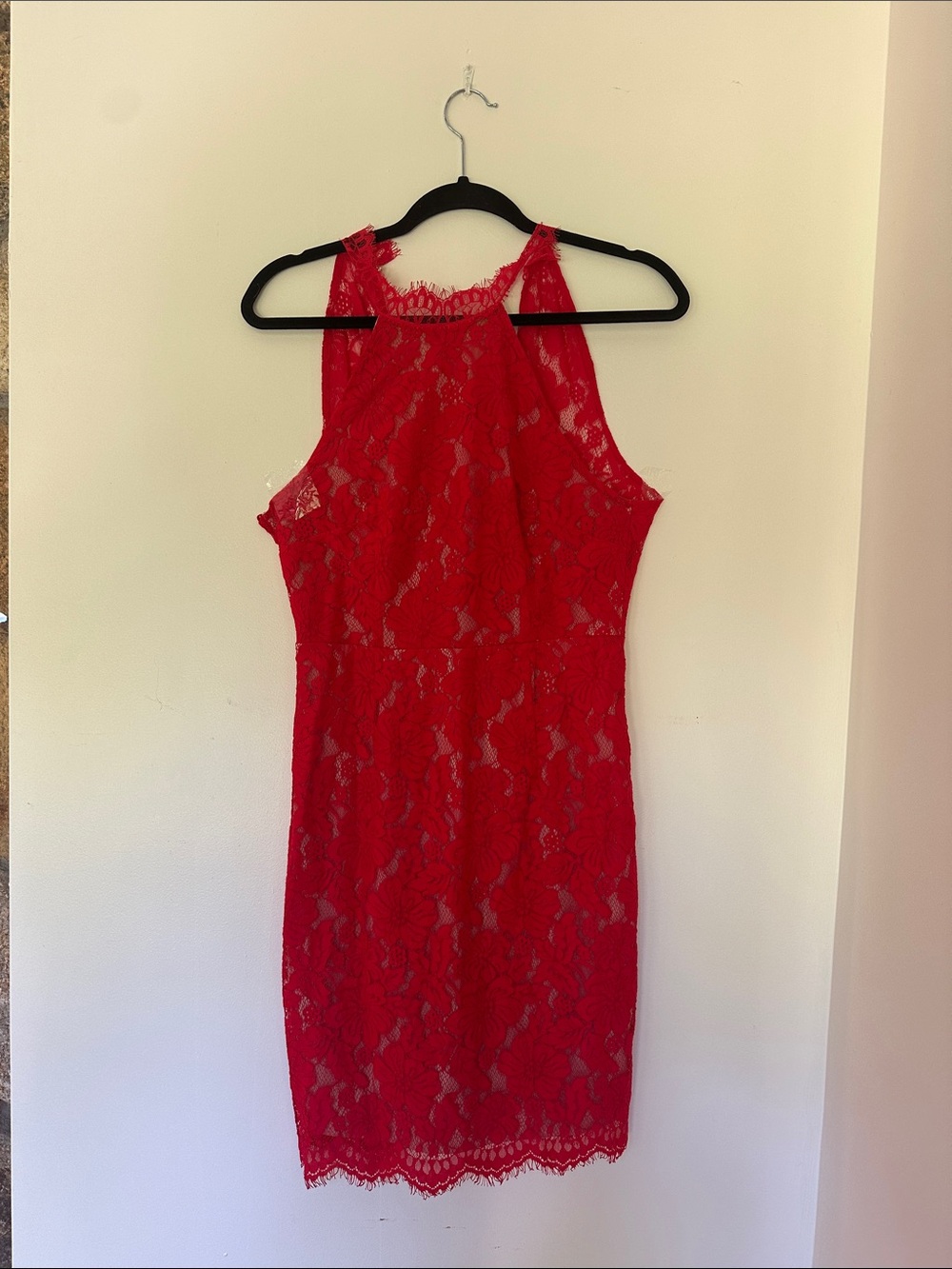 Sans Souci Red Lace Halter Mini Dress